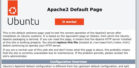 Screenshot showing the apache 'it works' page